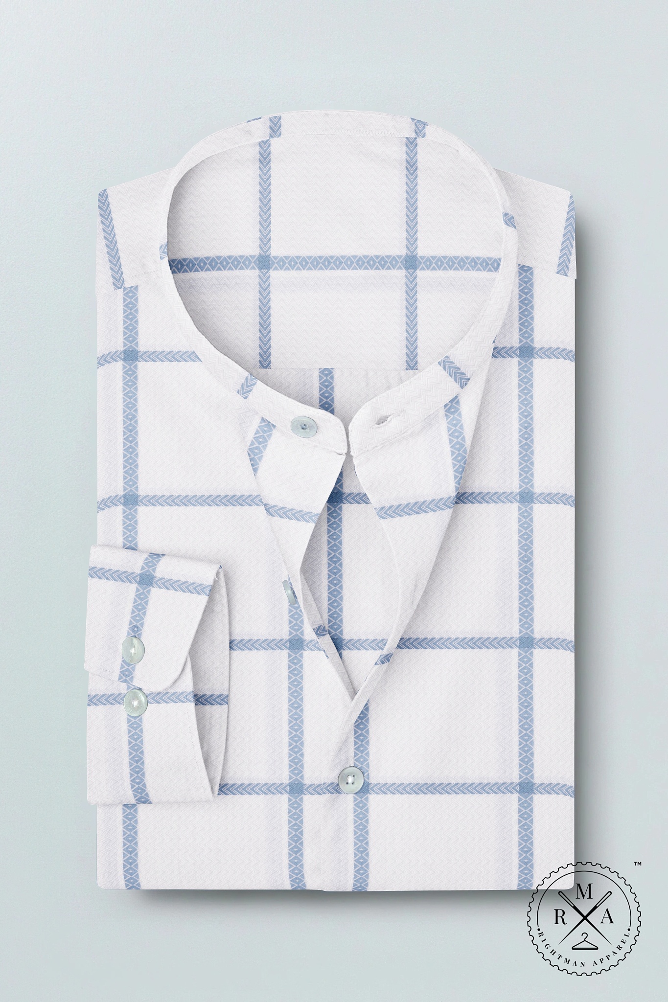 White Shirt With Blue Windowpane Checks SH220